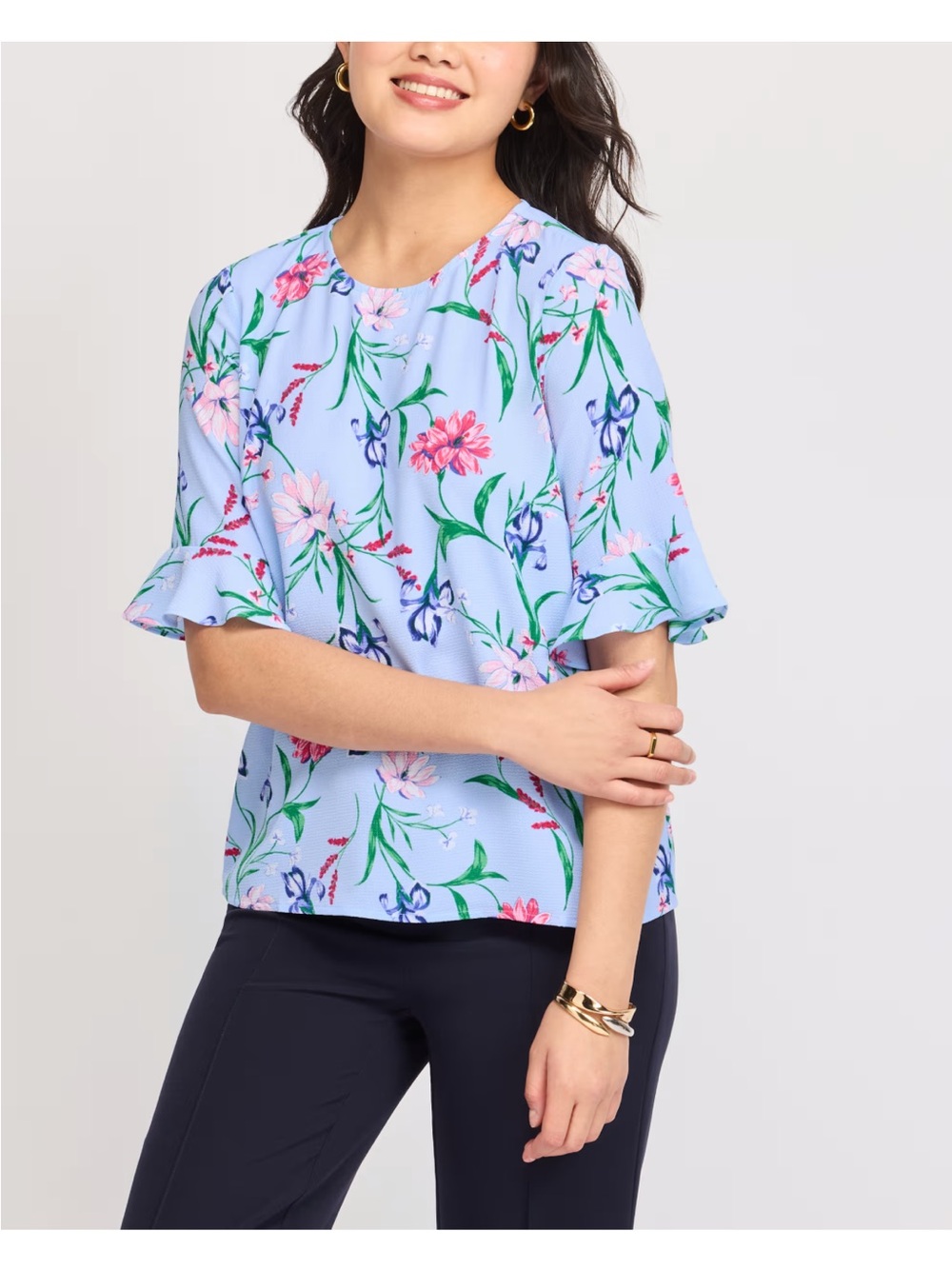 CeCe Light Blue Floral Ruffle Sleeve Top Size M Like New - Picture 5 of 5